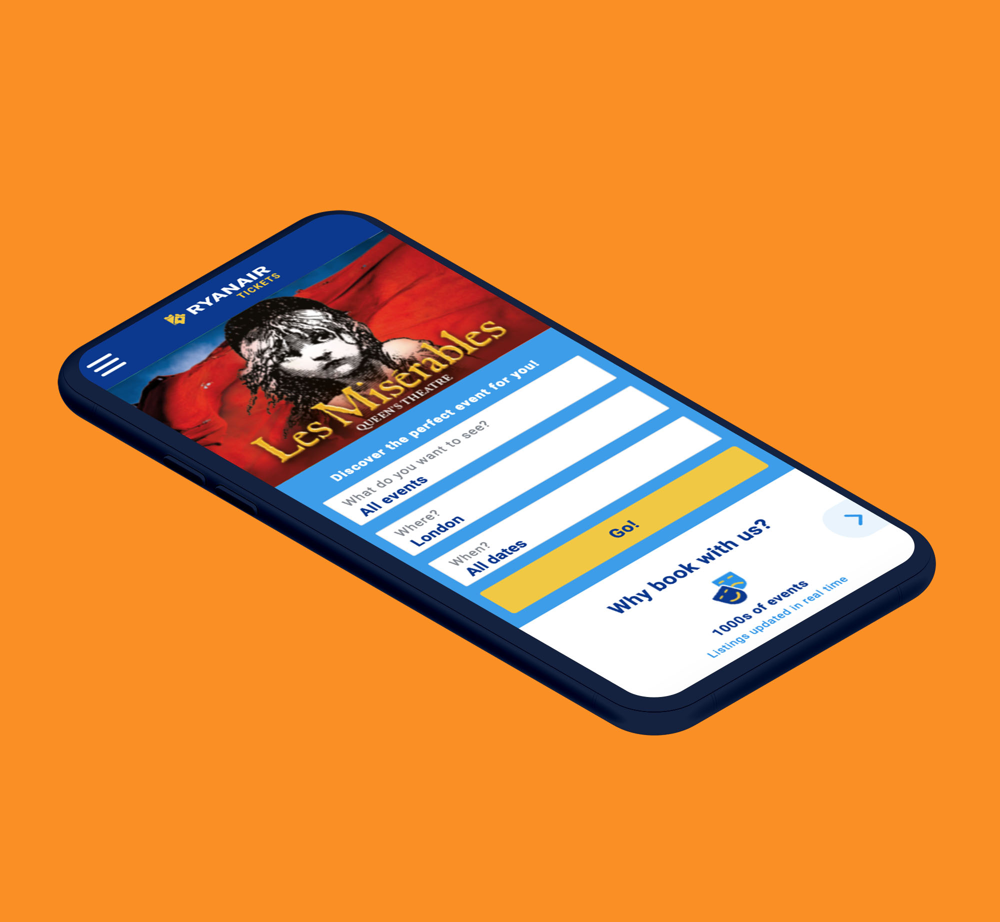 tickets.ryanair.com displayed on a phone.