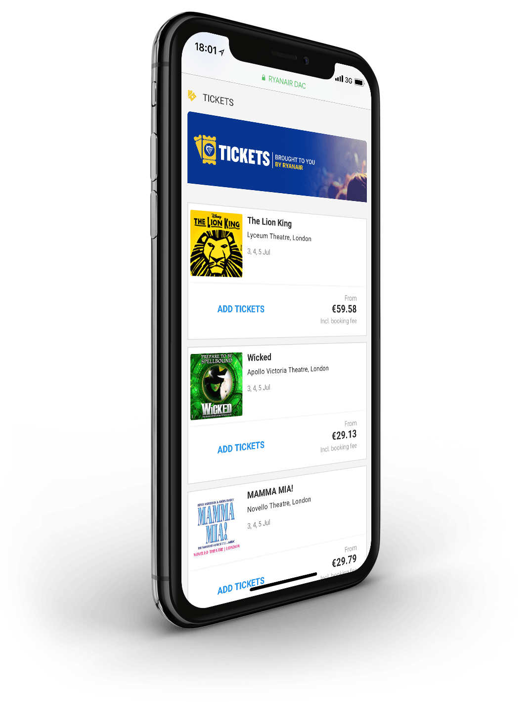 Ryanair Tickets displayed on iPhone
